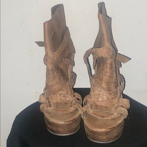 Brown Braided Wedge Platform Sandals